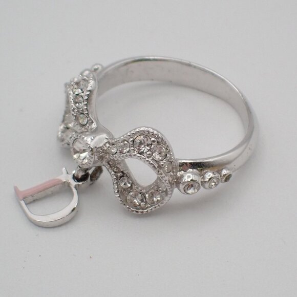 Dior Logo Rhinestone Bow Ring Silver Plated Accessory 09EF811 - Picture 12 of 15